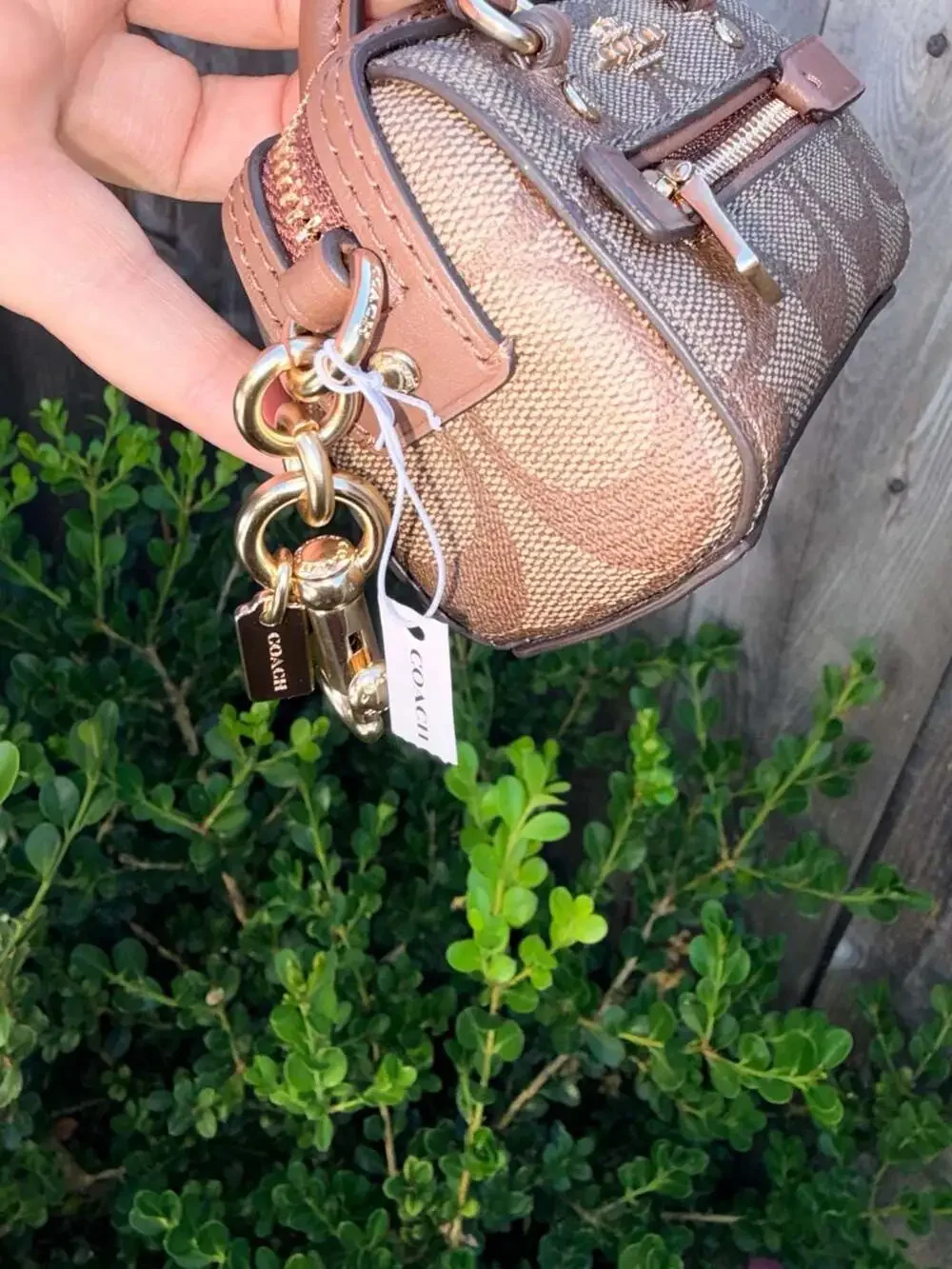 NWT Coach Mini Rowan Satchel Bag Charm In Signature Canvas Brown